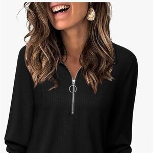Black Zipper Collar Women's Top